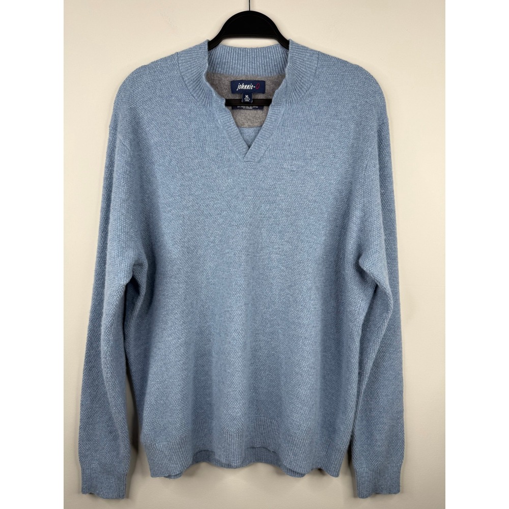 Johnnie-O Mens XL Blue Merino Wool Cotton Cashmere V-Neck Pullover Sweater